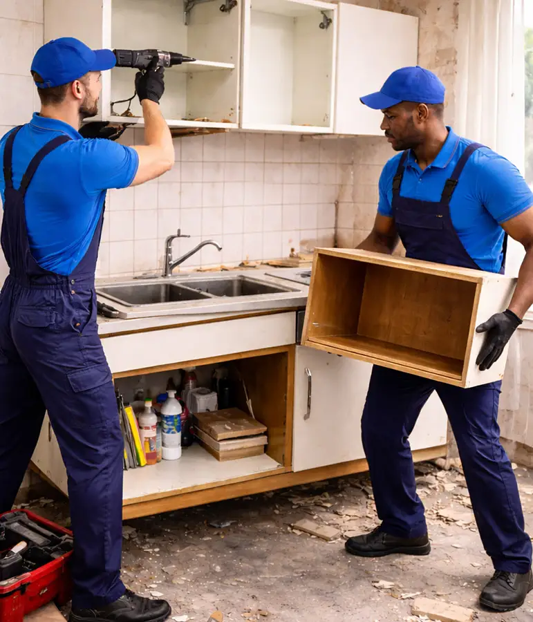 Kehrmann Service Zwei Profis beim Demontieren einer Küche